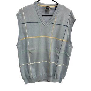 T. Harris London Mens Light Blue Sleeveless V-Neck Sweater Vest With Multicolor